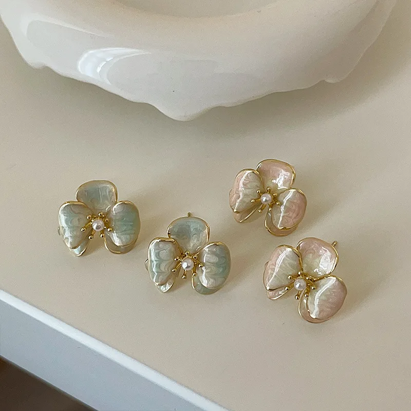 Flower Stud Earrings Enamel Coated Pastel Dainty Simple Artistic Unique Versatile Lightweight Alloy Post Commute Jewelry Her
