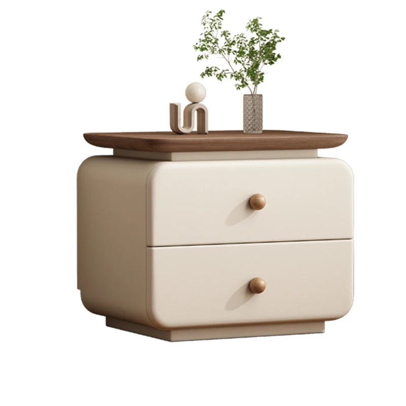 

*Simple modern medieval style all pine leather beige bedroom bedside storage cabinet