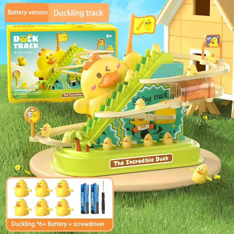 Children\'s Refueling Little Yellow Duck Climbing The Stairs Toy 1-3 Year Old Baby Electric Slide Track Educational Toy