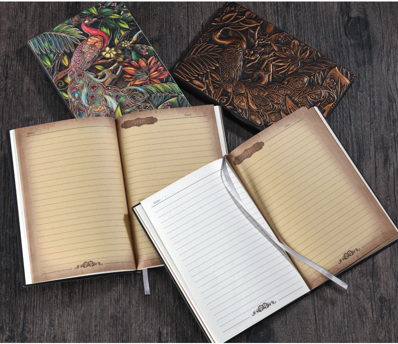 High-end PU Hardcover A5 Business Office Notebook Creative European Style Retro Notepad Simulation Peacock Cover Notebooks