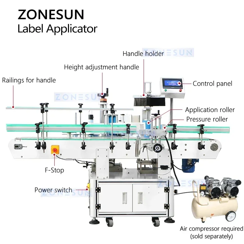Zonesun آلة وضع العلامات على الزجاجات المدببة سطل آلة وضع العلامات على الدلو أداة وضع الملصقات التفاف حول وضع العلامات ZS-TB790