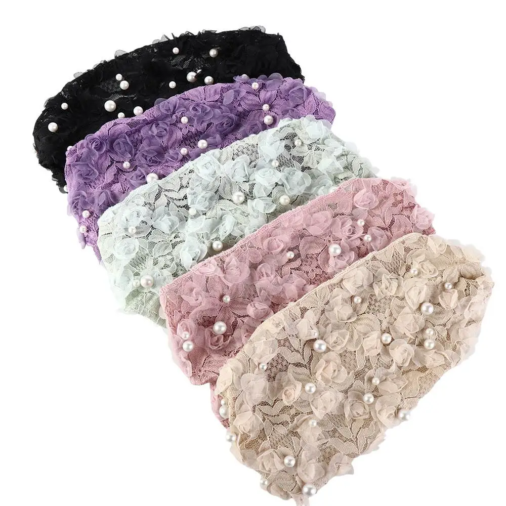 

Vintage Sweet Wide Side Wash Face Mesh Pearl Women Hairbands Flower Lace Headband Korean Head Wrap