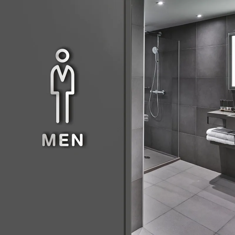 Nordic Silver Matte Toilet Sign Plate Acrylic 3D Wash Room Door Wall Label Sticker Wc Bathroom Signage Board Art Shop Home Decor