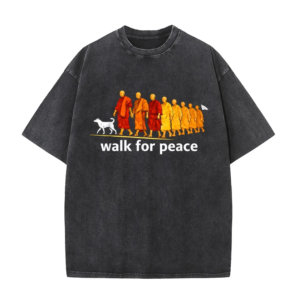 Retro Walk for Peace T-Shirt Men's T-Shirts Luxury Brands T Shirt Homme Medium Size Cotton Tee Big Printed Humor Short Sleeve