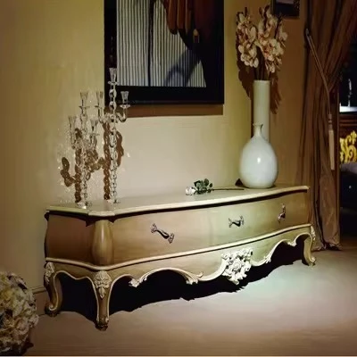 Living room furniture TV cabinet, solid wood antique low hall cabinet, three-draw TV cabinet