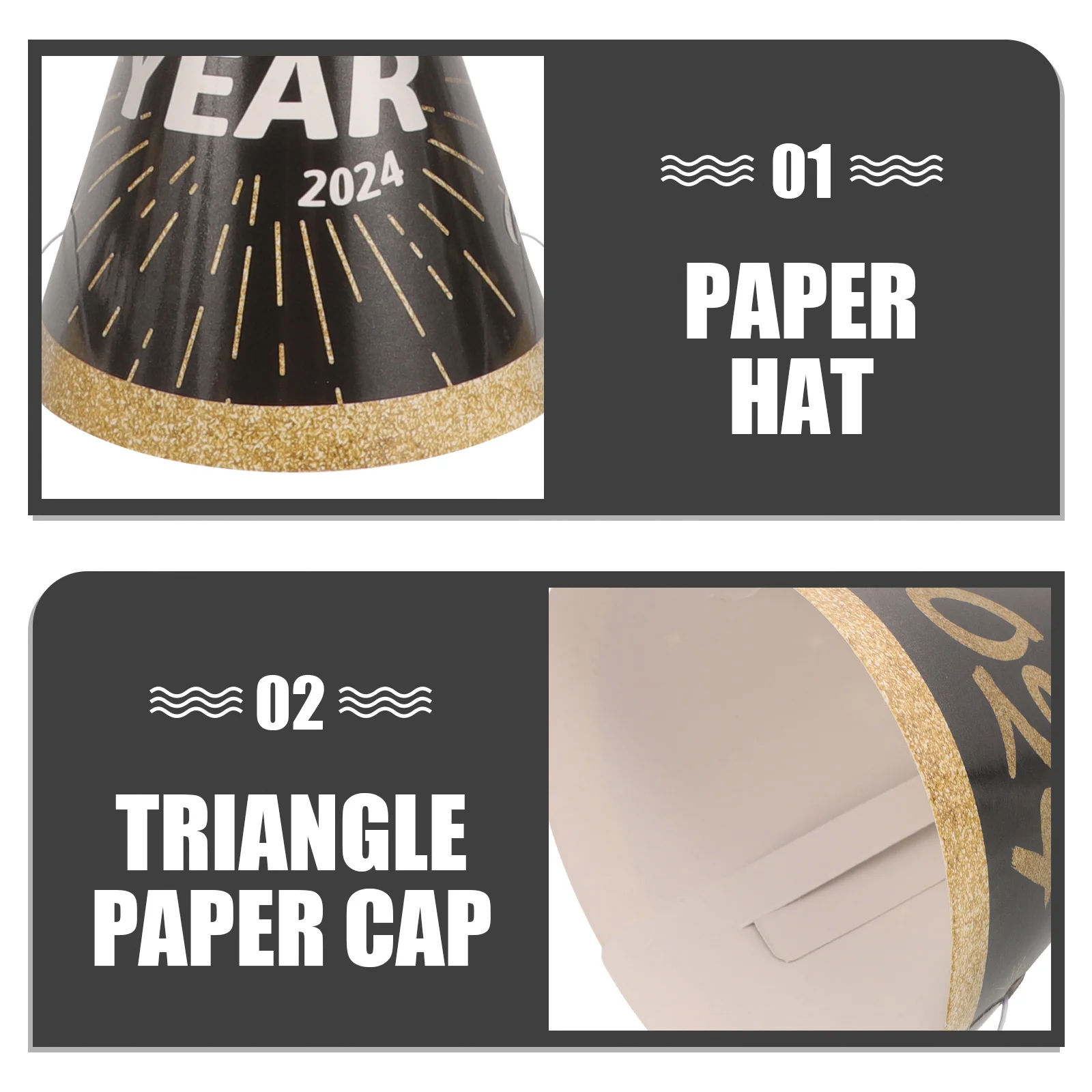 

6Pcs New Year Party Hats Themed Patterns Blessing Words Versatile Adults Kids Party Decorations New Year Paper Hats