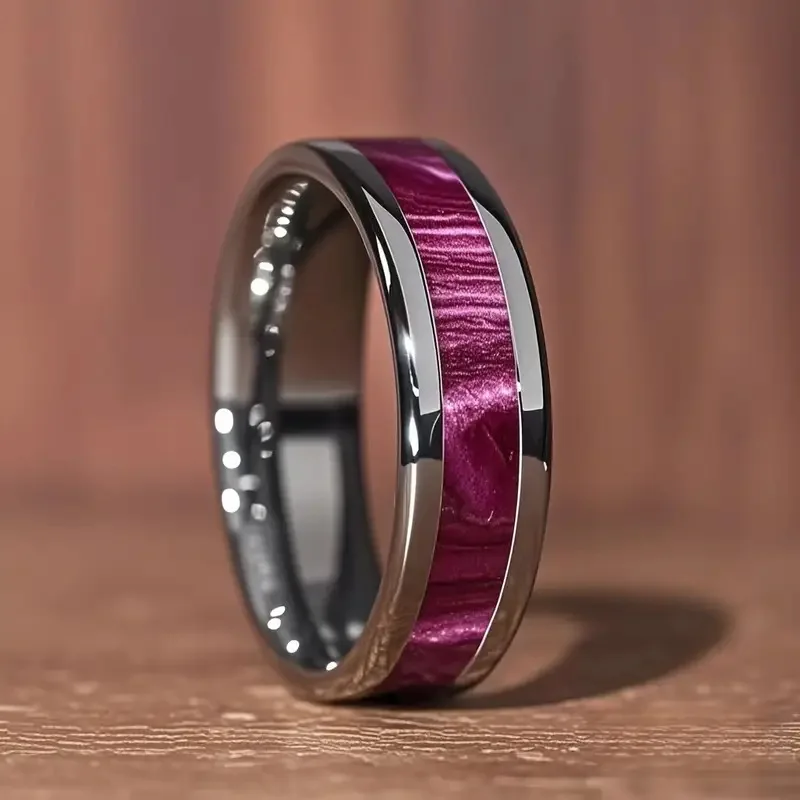6MM Fashion Purple Starlit Sky Stainless Steel Rings High Quality Men Wedding Band Unique Jewelry Gift Men's Ring Wholesale