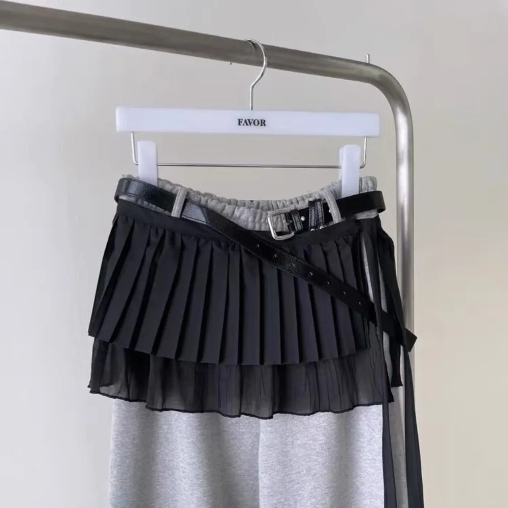 الهيب هوب طبقة وتتسابق مطوي تنورة قميص موسع الحلو تكدرت حافة حزام Y2K شبكة الدانتيل يصل وشاح الورك #3