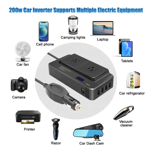 Portable Inverter 12v to 220v With 4 USB Ports Phone Charger Cigarette Lighter Power Adapter US/AU/EU/UK plug