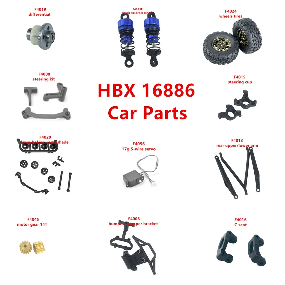 

HBX 16886 1/14 RC Car Spare Parts Tire Servo Steering cup Shock absorber Differential C seat lamp holder bumper Gear Arm