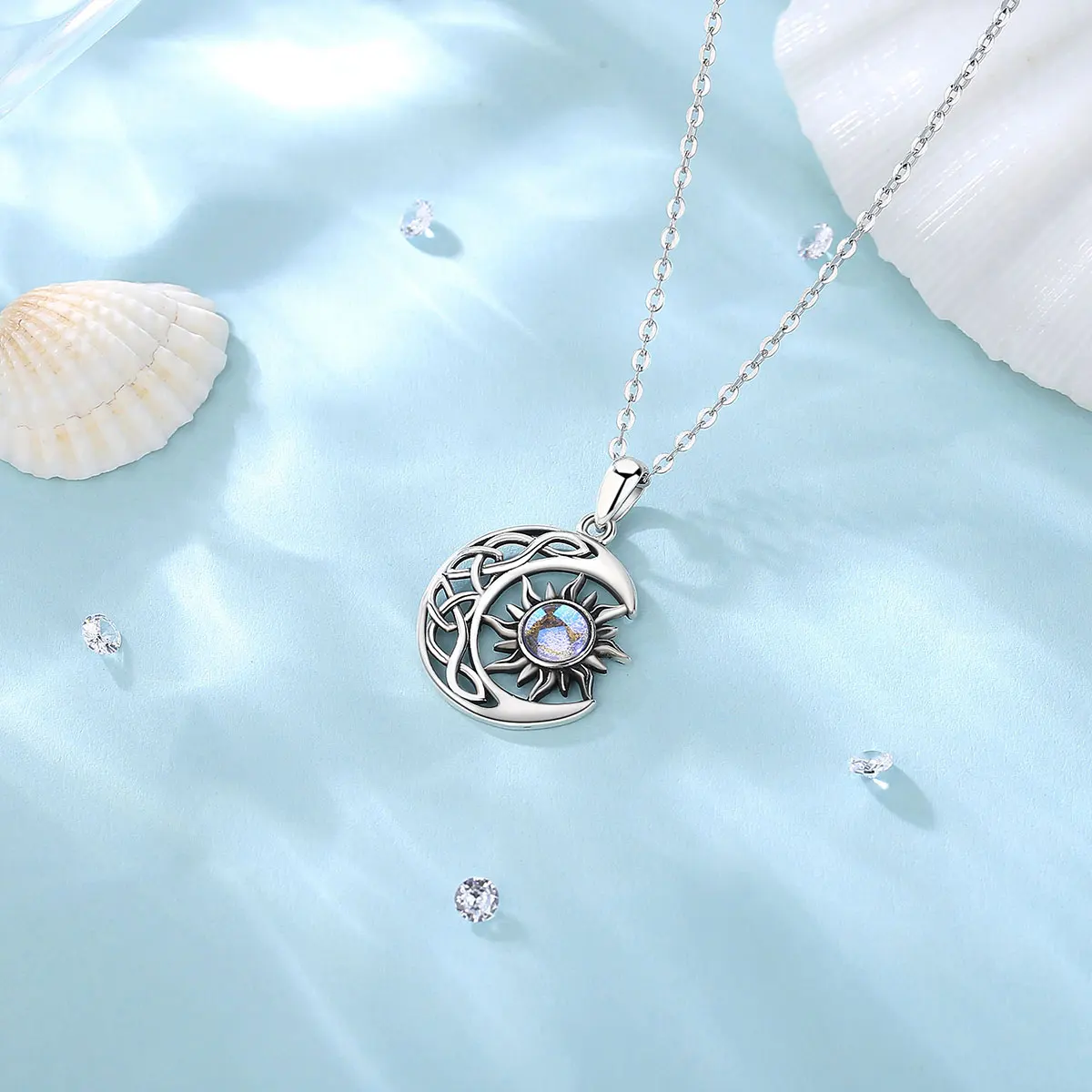 Eudora luna collana 925 Sterling Silver Sun Shape Moonstone pendente moda Fine Jewelry uomini donne banchetto regali