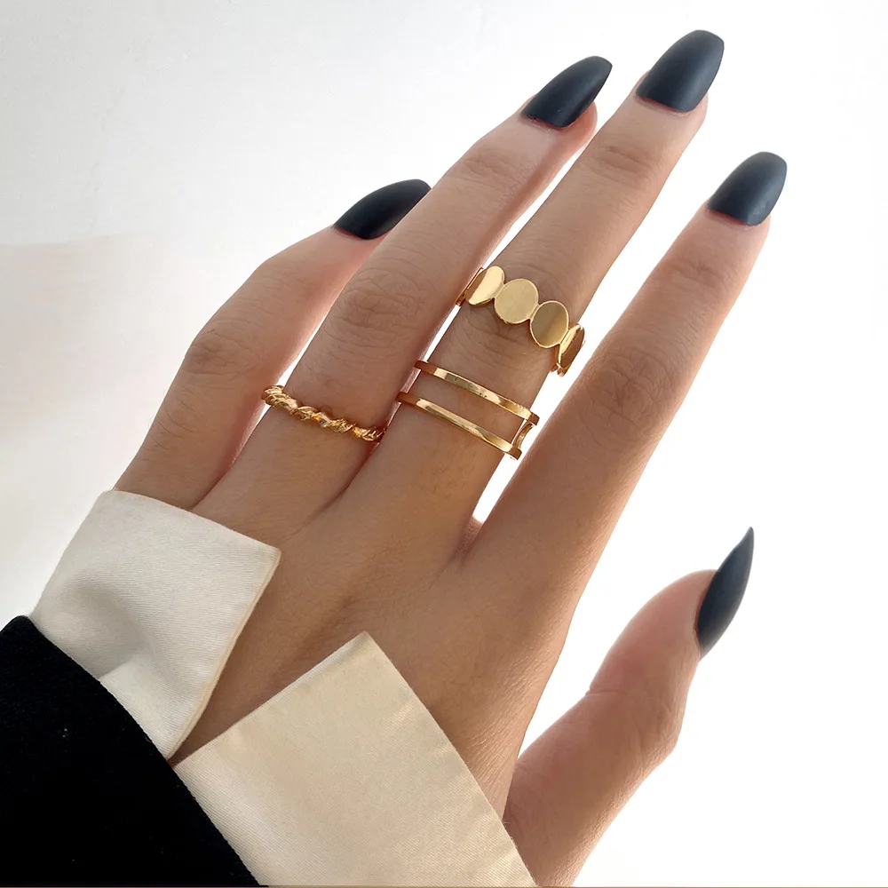 Three Piece Set of Hip-Hop Punk Rock Personalized Fashion Cool Style Ring Personalized Opening Index Finger Ring ChainJoint Ring