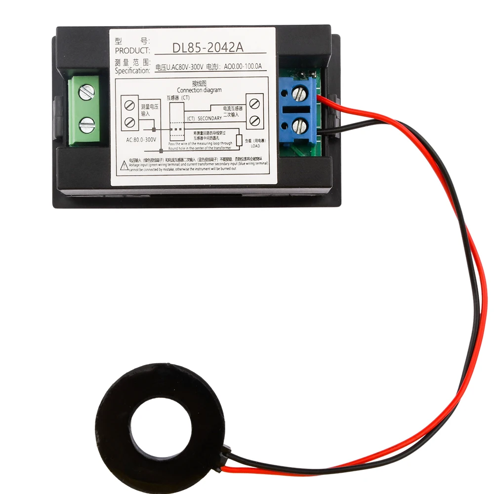 DL85-2042A 4 Digit AC Voltage Ammeter AC80-300V 0-100A Digital Double Display AC Voltage Ammeter Detector with 100A Transformer