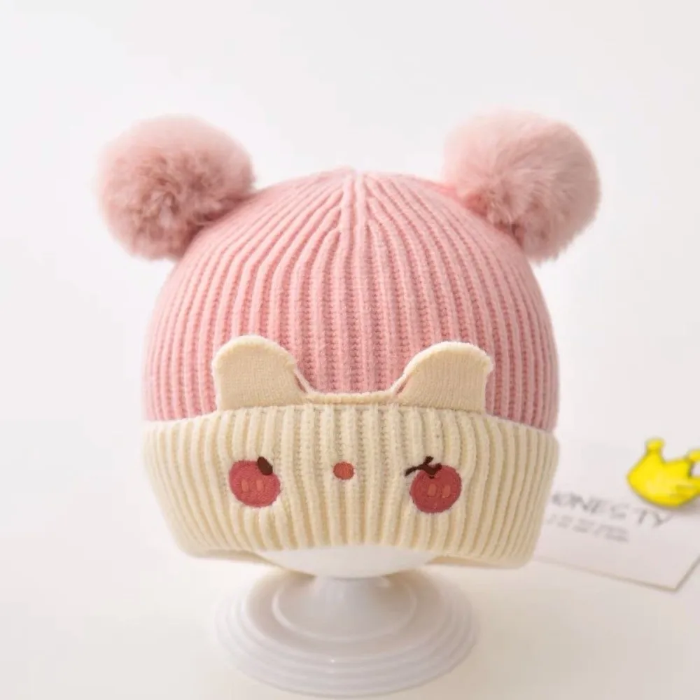 

Новая милая шапка-бини с двойным помпоном, утолщенная ветрозащитная вязаная шапка, морозостойкая теплая защитная шапка для ушей, зимняя