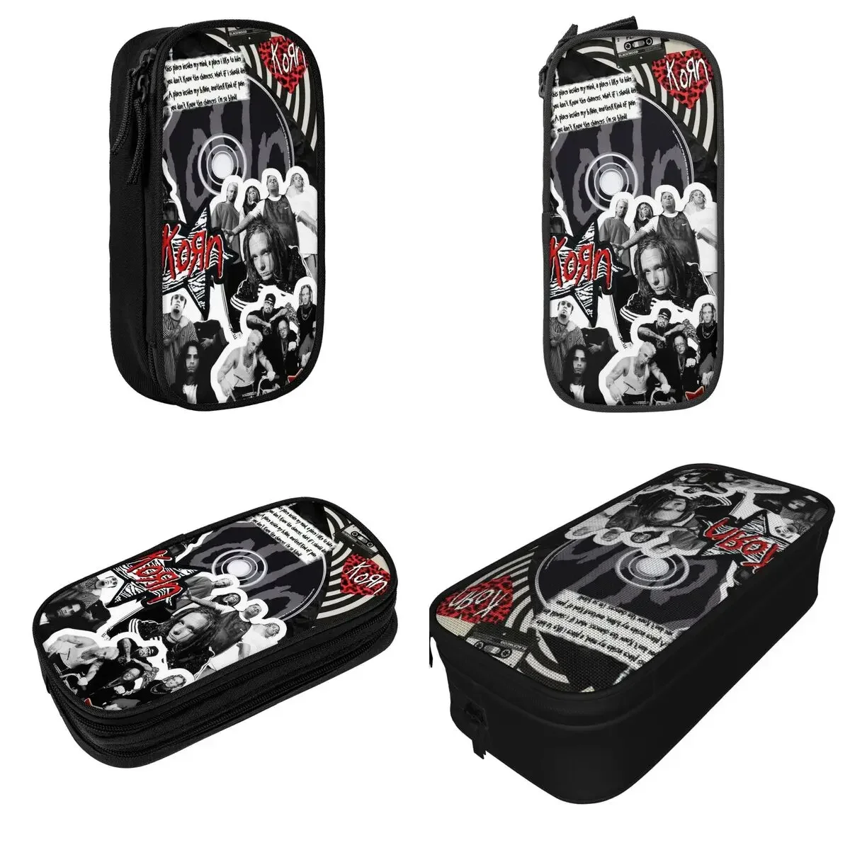 Korn Collage Pencil Case Nu-Metal Rock Pencilcases Pen Holder for Student Big Capacity Bags Students School Zipper Stationery