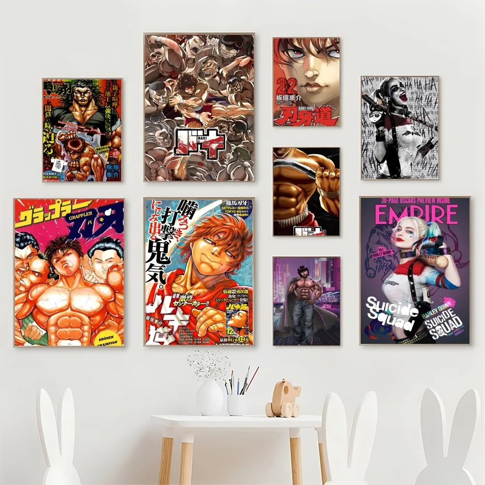 1PC Hanma Baki Grappler Poster Classic Movie Poster Self-adhesive Art Waterproof Paper Sticker Coffee House Bar Room Wall Decor