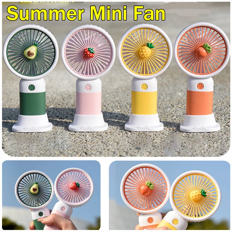 Simpatico Mini ventilatore a mano con frutta con supporto per telefono, dispositivo di raffreddamento estivo all'aperto, ventilatore portatile ricaricabile USB per tasca per studenti