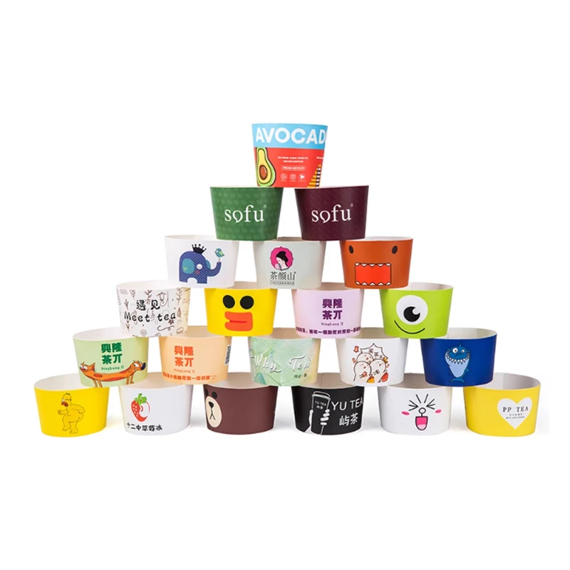 Cardboard Cup Sleeve Custom Printing Universal Size Lemon Tea Milk Tea Coffee Cup Anti Scald Cup Sleeve