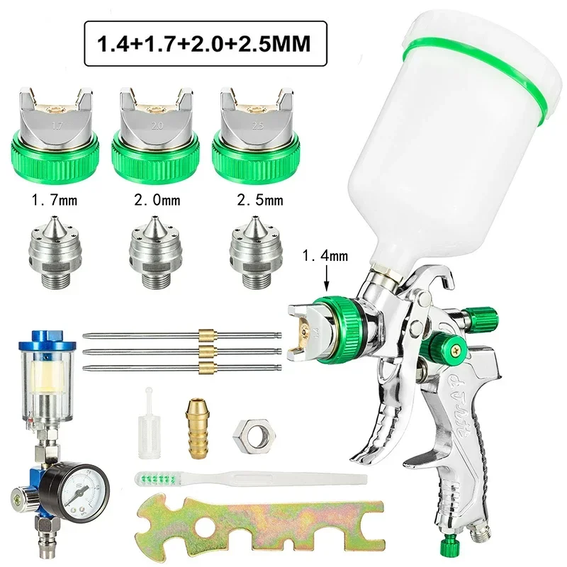 HVLP Professional Spray Gun 1.4/1.7/2.0/2.5mm Steel Nozzle Gravity Spray Gun Portable Car Paint Spray Gun DIY SprayPaint Kit