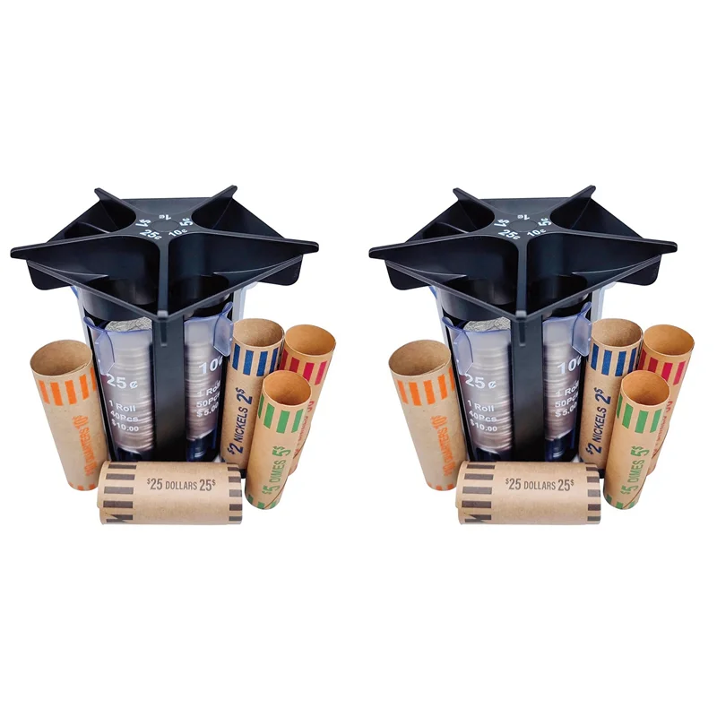 WOWFU-2X Coin Sorter Tube Coin Counter With Coin Wrappers,5-In-1 Change Sorter Change Counter Machine