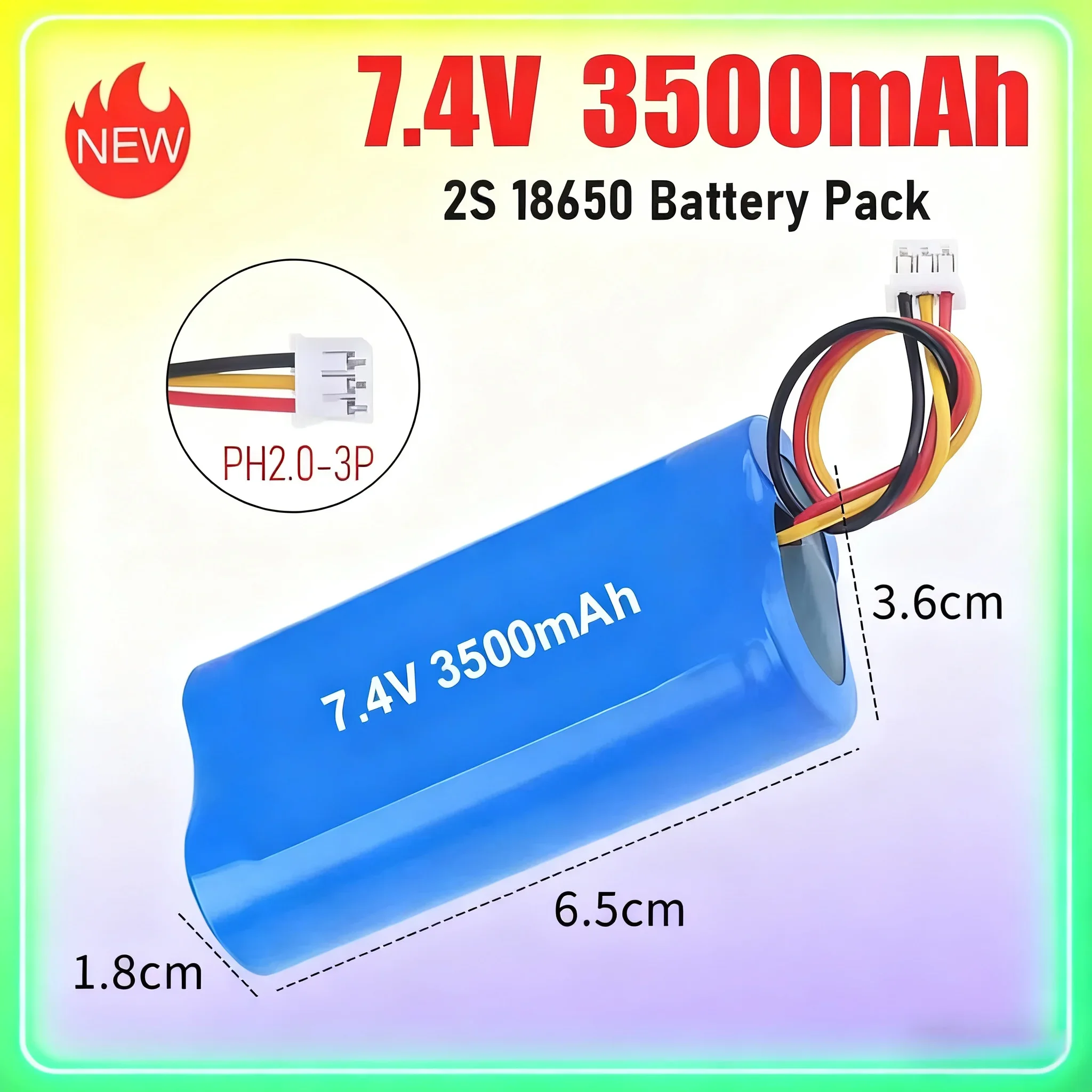 

Литий-ионный аккумулятор 7.4V 3500mAh 2S1P18650 для мегафона, портативного зарядного устройства, небольшого проигрывателя, деталей радиоуправляемых игрушек + штекер 3P