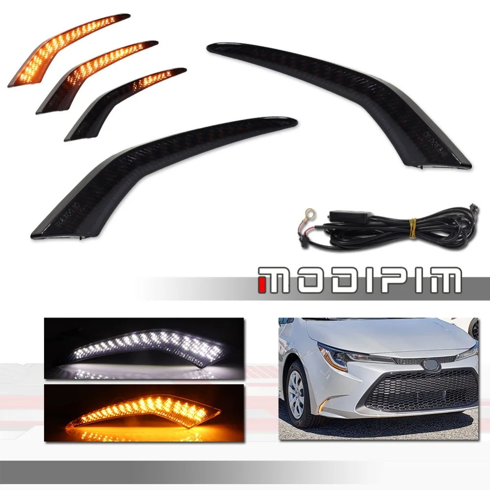

Car Dynamic Blink Amber LED Front Turn Signal Lights w/ White DRL Fog Lights For Toyota Corolla L LE XLE 2020 2021 2022 2023 12V