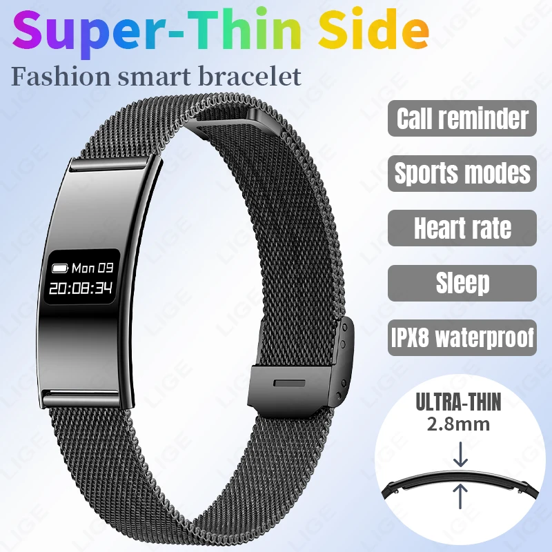 

Новый ультратонкий смарт-браслет для мужчин и женщин, спортивный ремешок, напоминание о звонках, трекер здоровья, фитнес-трекер, измерение пульса, водонепроницаемый смарт-браслет