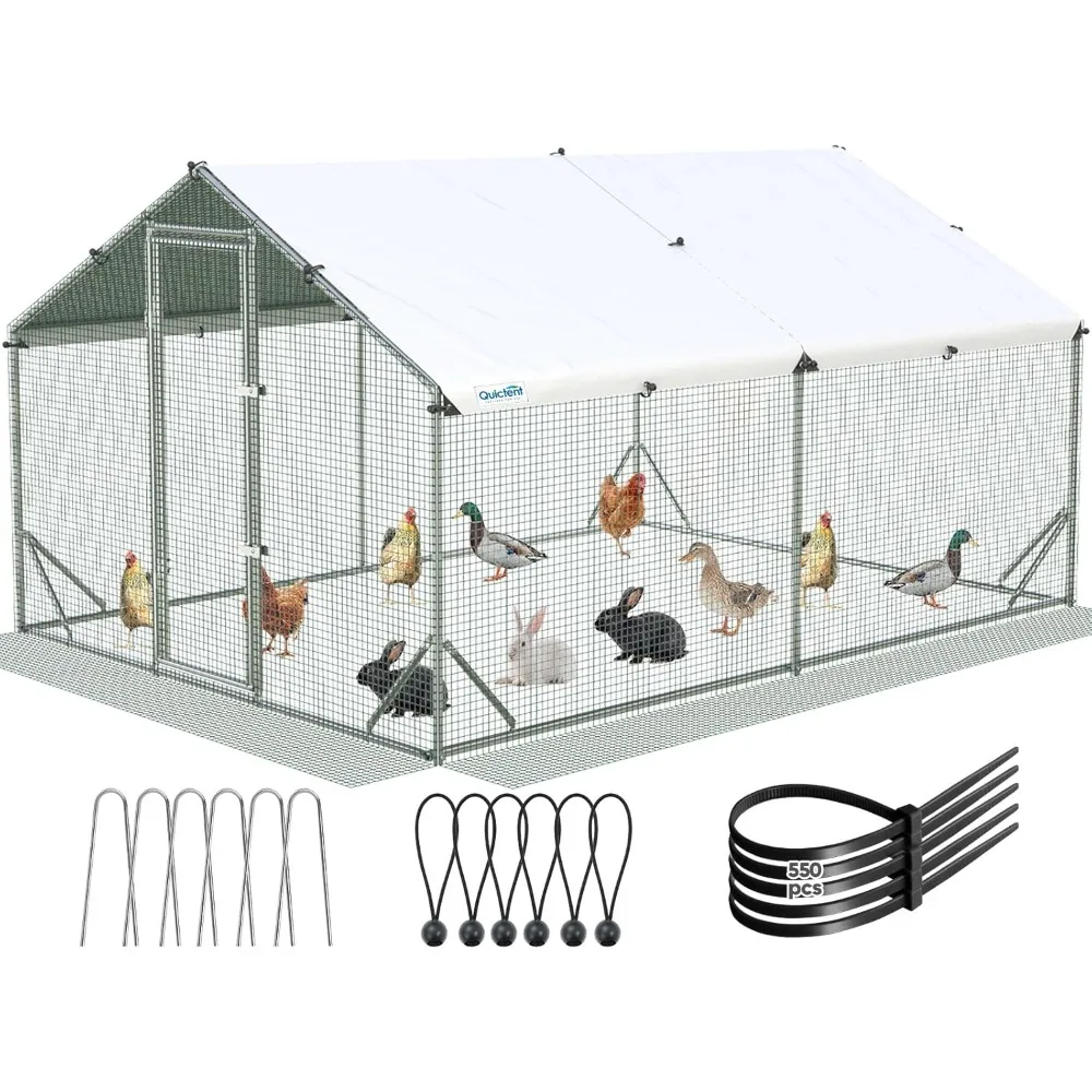 

Large Metal Chicken Coop Run for 20+ Poultry with Galvanized Hardware Cloth and Waterproof Roof Cover