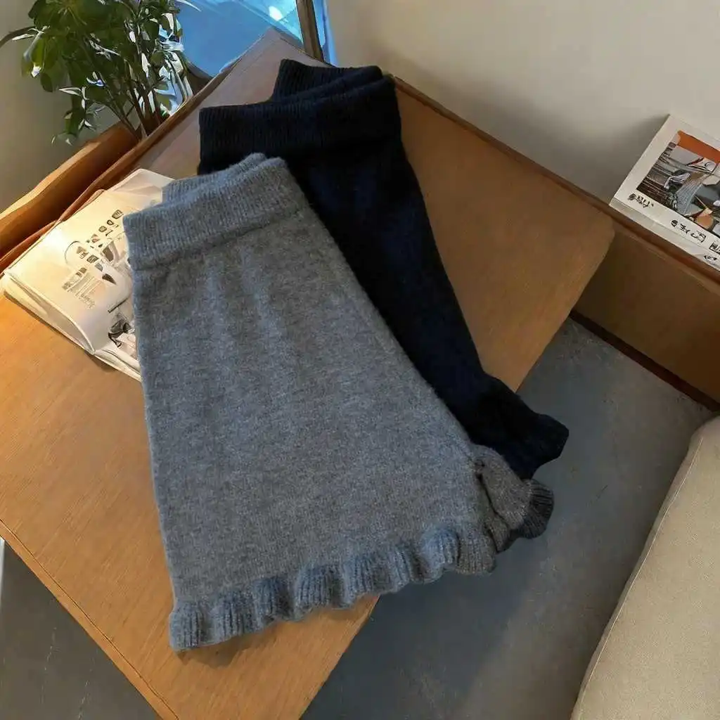 Sweet Fungus Knit Wide Leg Pants Women Autumn Qinter Fashion Elegant A-line Shorts Elastic Waist All-match Pantalones Mujer