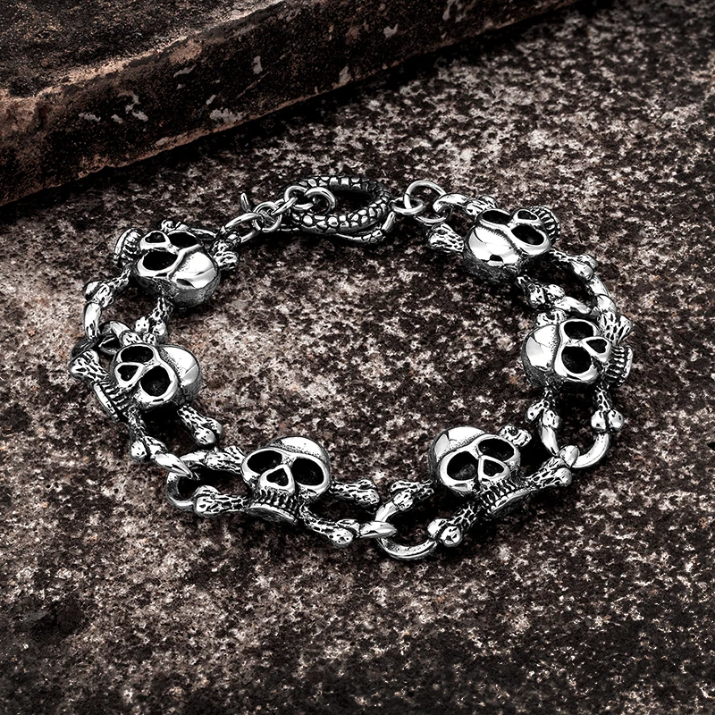 

New Man Trend Gothic Cast skull Head bracelet Male Stainless steel Punk Hip Hop Bangle Men's boyfriend Fashion Hand Jewelry Gift