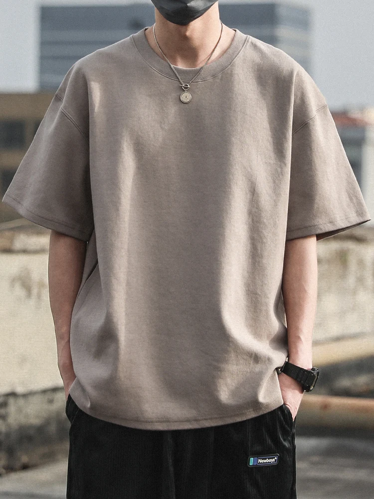 Short Sleeve Loose Top Wear Knitted Cotton Men's Spring Summer Solid Color T-shirt Basic Pullover Bottoming Shirt Trendy Casual