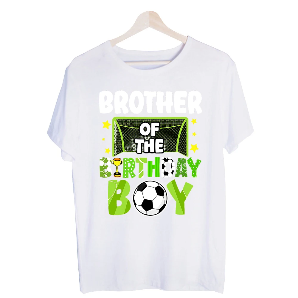 Brother of the Birthday Boy Soccer Graphic Tee, Short Sleeve Crew Neck T-Shirt for Kids' Birthday Party Outfits