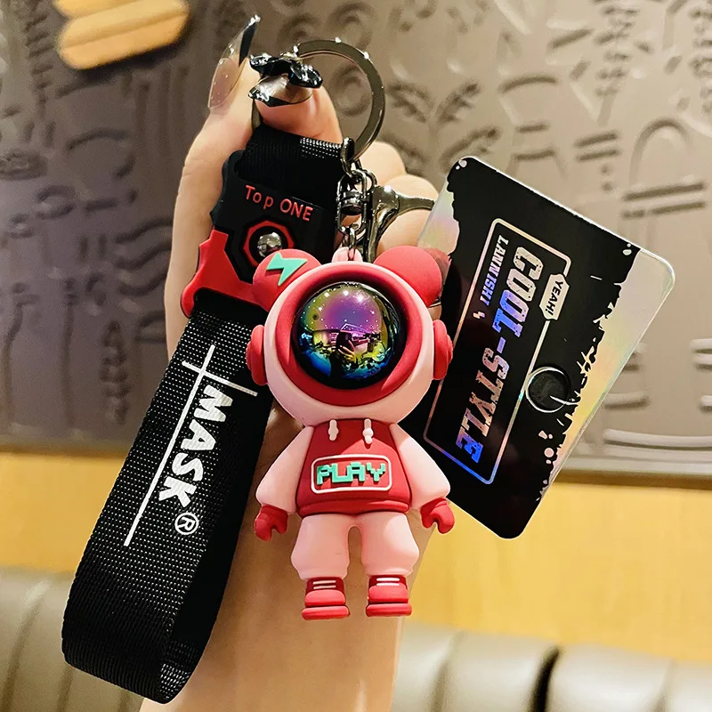 Fashion Cartoon Lightning Bear Keychain Cute Astronaut Bear Doll Keyring Bag Pendant Couple Car Keychain Accessories