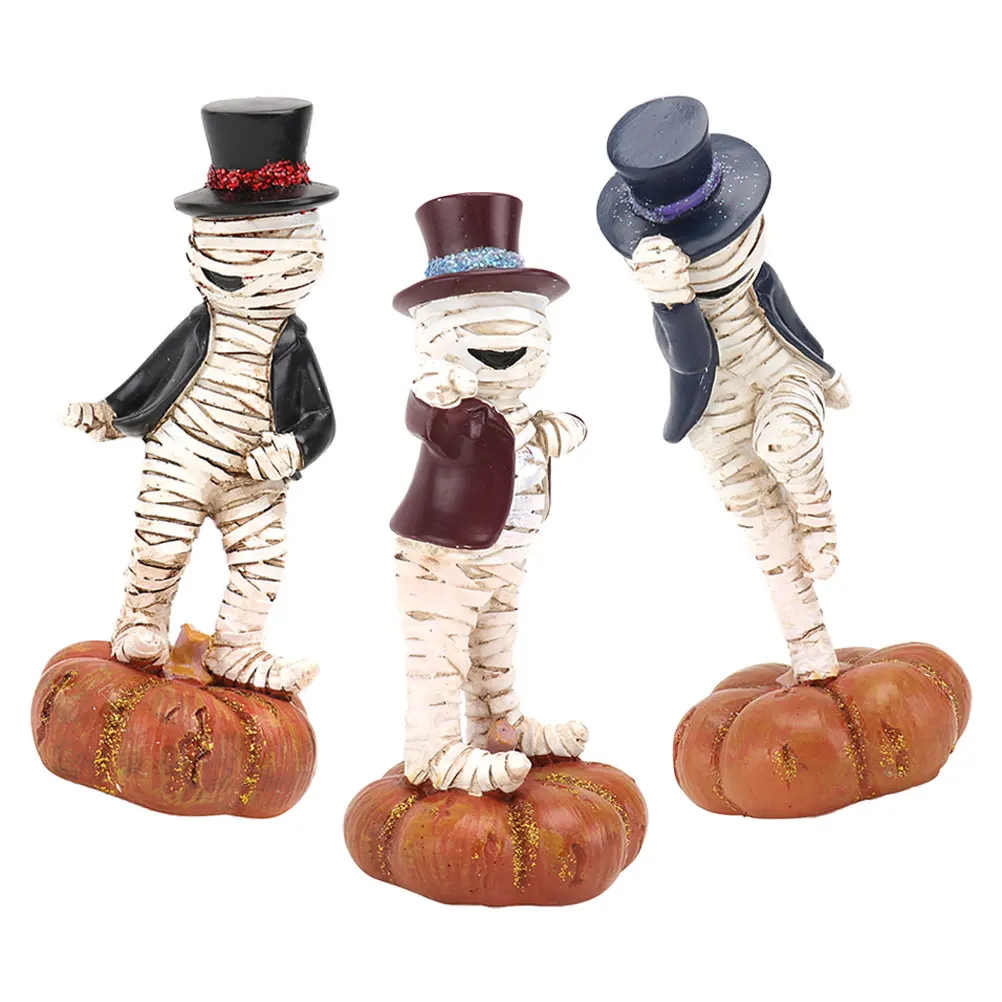 

3 Pcs Small Mummy Statue Ornaments Miniature Halloween Decor Outdoor Decoration