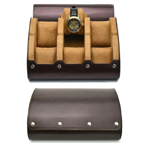 Estuche de viaje para reloj, estuche organizador de viaje con rollo de reloj de 6 ranuras, estuche para reloj de cuero PU, organizador de relojes para hombres y mujeres