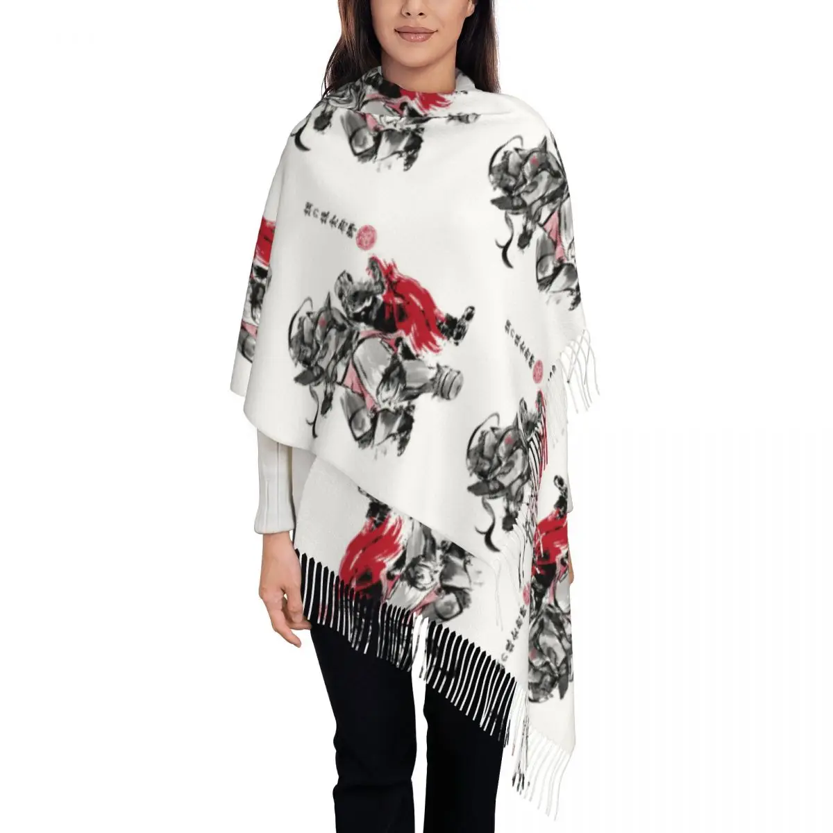 

Full Metal Alchemist Brotherhood Sumi-e Scarf Tassel Scarves for Women Soft Warm Shawls and Wraps Large Fall Winter Shawl Wrap