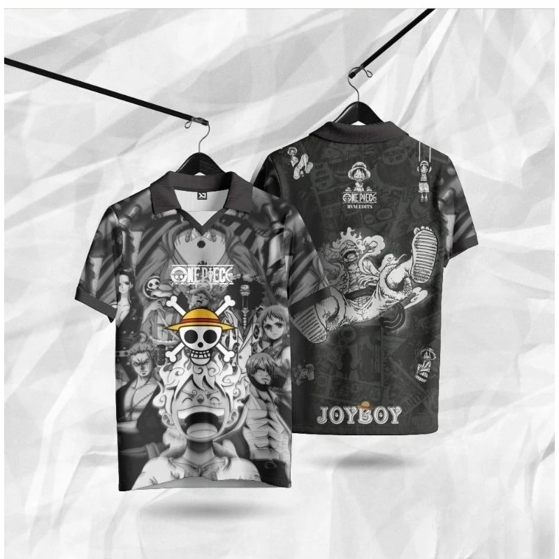 One Piece Luffy 3D Full Print Vintage Baseball Jersey Style Breathable Polo Shirt Y2K Streetwear Unisex Tee
