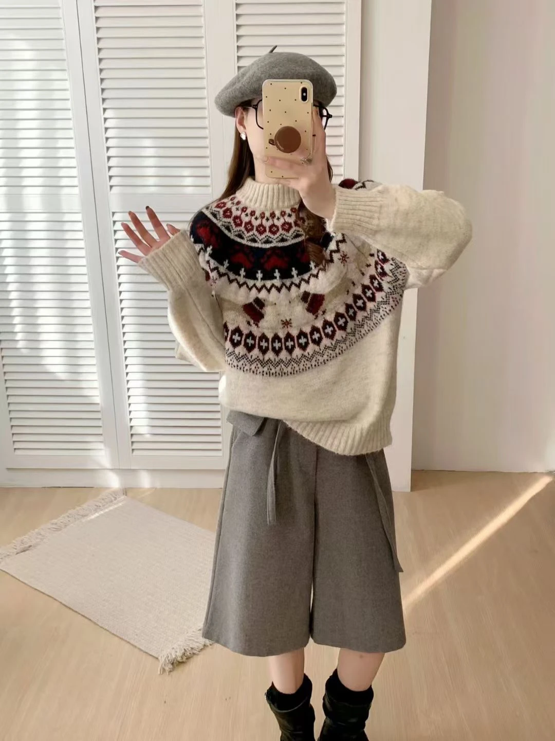 Pesado original retro fair island f alta ne camisola de malha outono inverno solto ajuste macio quente cor tonal blo camisola