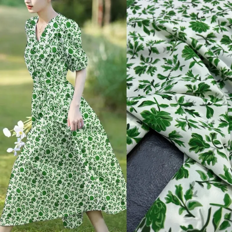 

Зеленые растения с принтом на белом шириной 140 см, тонкая шелковая крепдешинная ткань 18 мм для шитья своими руками, летнее платье, брюки, пижамы R2505