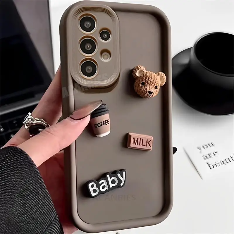 A 52 32 53 33 Cute 3D Bear Liquid Silicone Case For Samsung Galaxy A52 A53 A33 A73 A13 A23 A32 A72 4g 5g Cartoon Soft Cover A52s