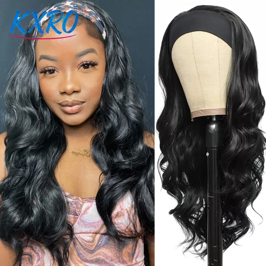 Perruque bandeau Body Wave en cheveux humains brésiliens, entièrement fabriquée à la machine pour femmes noires, demi-perruque sans dentelle frontale, en promotion, ajustable