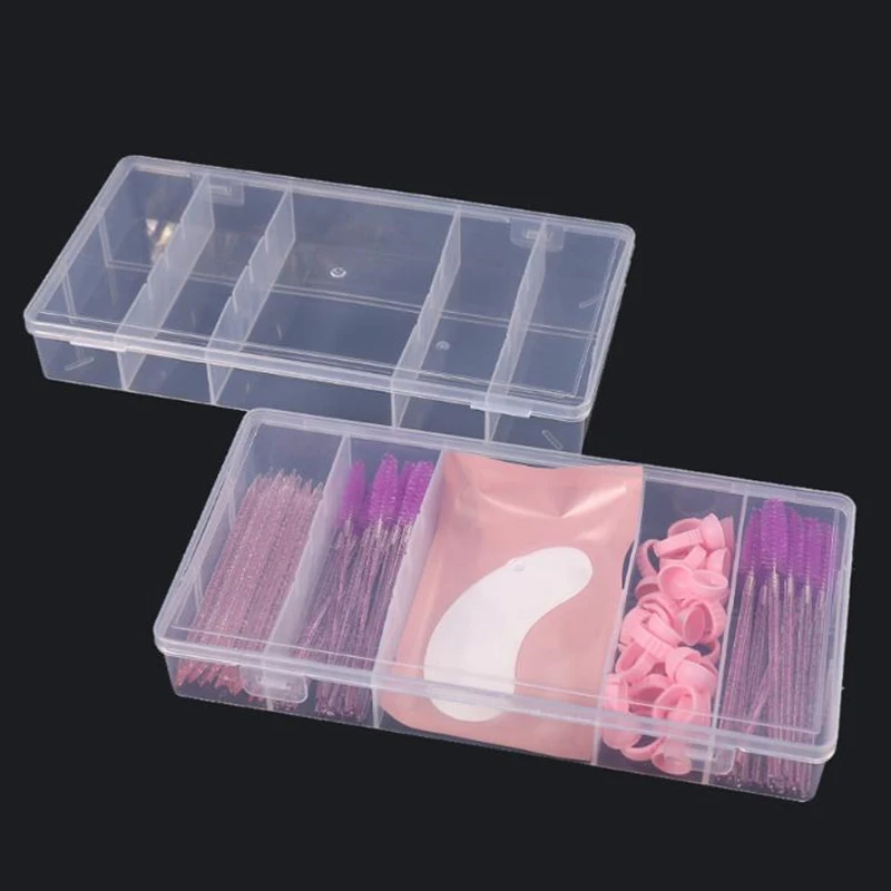 Eyelash Extension Storage Box Com Tampa, Transparente, Retângulo, Vertical, 5 Grid, Suporte De Pinça De Cola, Organizador De Maquiagem