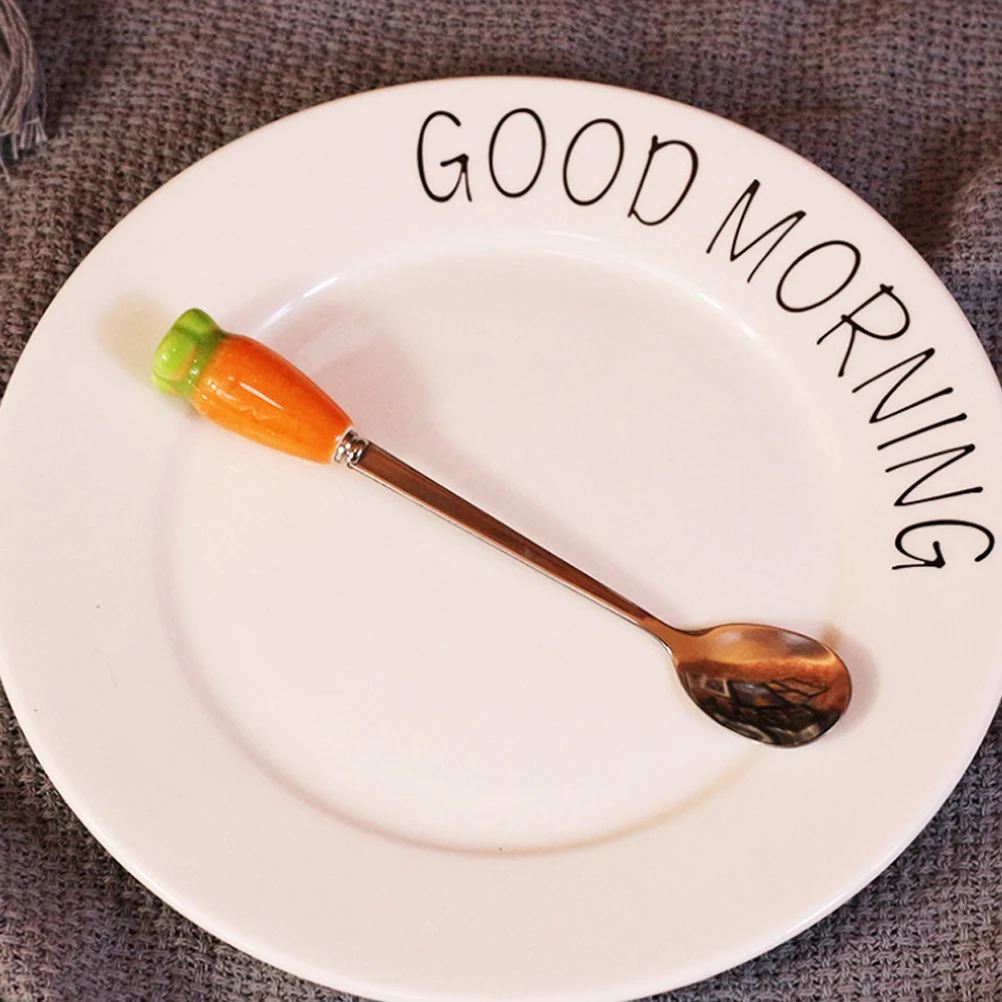 

Long Handle Stainless Steel Dessert Spoon Ceramic Radish Handle Coffee Stirring Serving Tableware Spoon