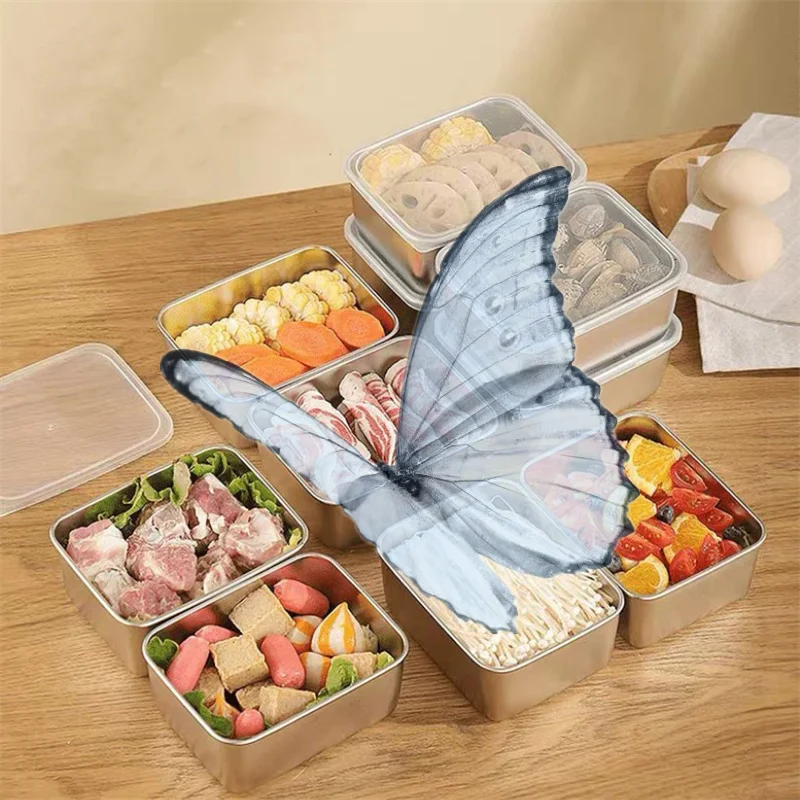 1PC 600ml Stainless Steel Refrigerator Food Storage Box With Plastic Lid Prepare Food Freshness Preservation Box Picnic Box