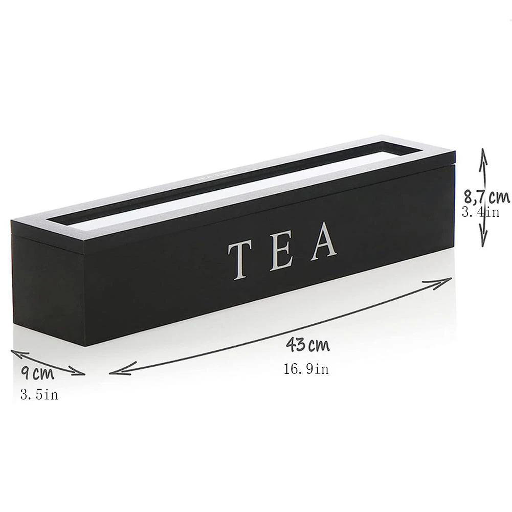 Wooden Tea Storage Box Tea Bags Storage Organizer With 6 Compartment Coffee Bag Holder Storage Chest Box With Transparent Cover