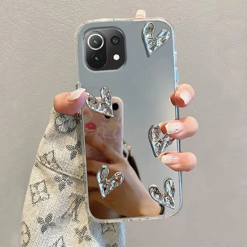 Glitter 3D Love Heart Mirror Silicone Case For Xiaomi Mi 11 Lite 4G 5G Ne 11T Pro 11i Cover On Mi11 Mi11T MI11lite 11lite