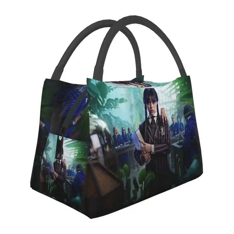 Comedy TV Wednesday Addams Insulated Lunch Bags for Women Waterproof Gothic Girl Thermal Cooler Lunch Tote Beach Camping Travel