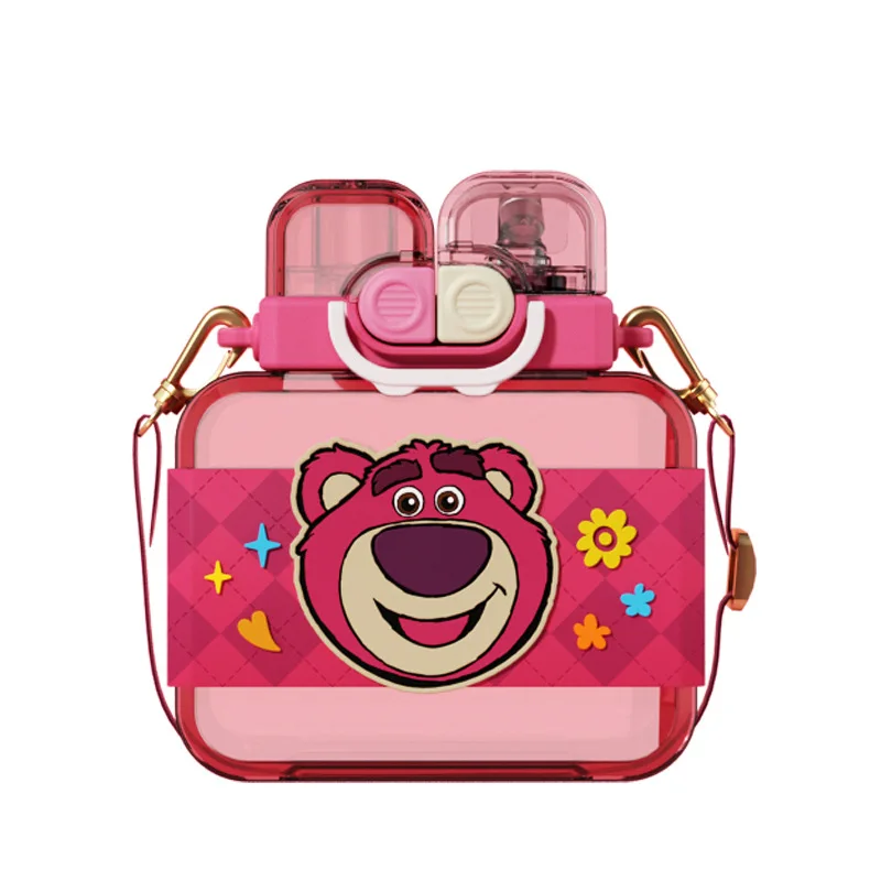 

Чашки для воды Disney Strawberry Bear для маленьких мальчиков и девочек, новые высококачественные соломенные спортивные чашки для двойных напитков, бутылки для воды 800 мл