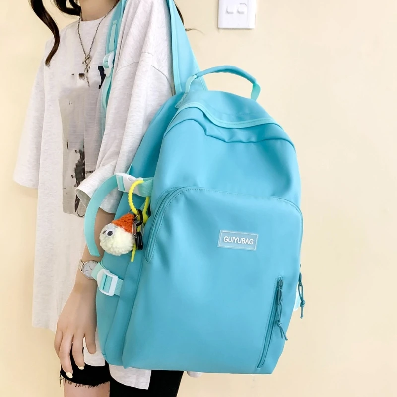 Backpack with Pendant Nylon School Bag for College Teenagers Youth Rucksack Student Casual Daypack Female Bookbag