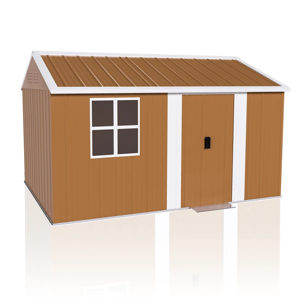 12x10 FT Heavy-Duty Metal Storage Shed with Windows, Lockable Door & Ventilation - Weatherproof Outdoor Garden Shed for Backyard, Lawn, and Tool Organization,without Floor